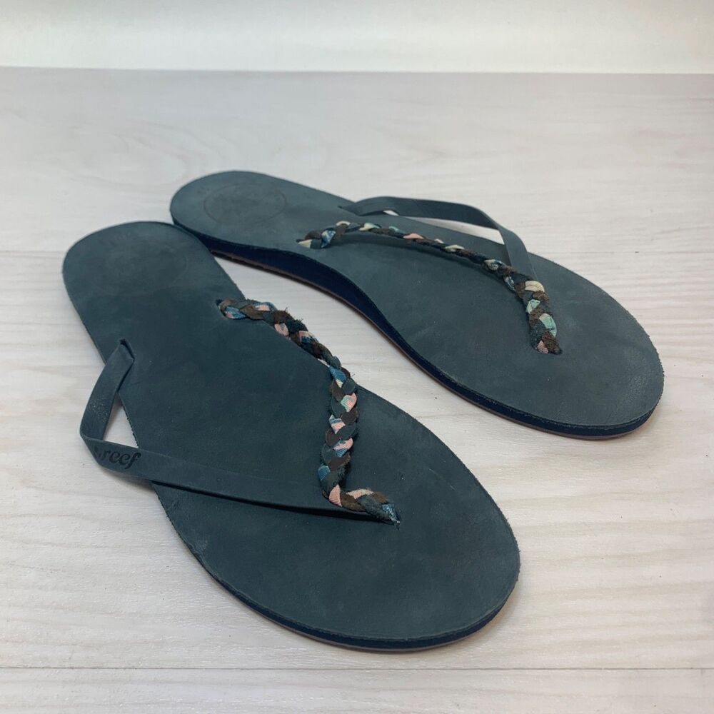 REEF‎ Test Braid All Leather Flip Flops Thong Sandals Women's Size 10
